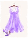 Vintage lilac silk dress and high-heeled shoes.